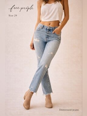 NWT Free People Distressed Raw Hem Jeans Blue Size 29 MSRP $98
